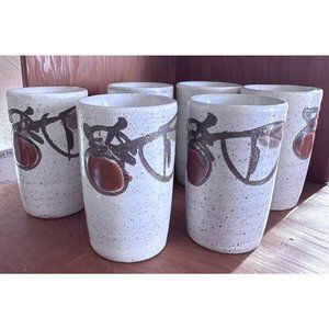 6 Speckled Stoneware MOC  Japanese sake shot glasses Brown Japan